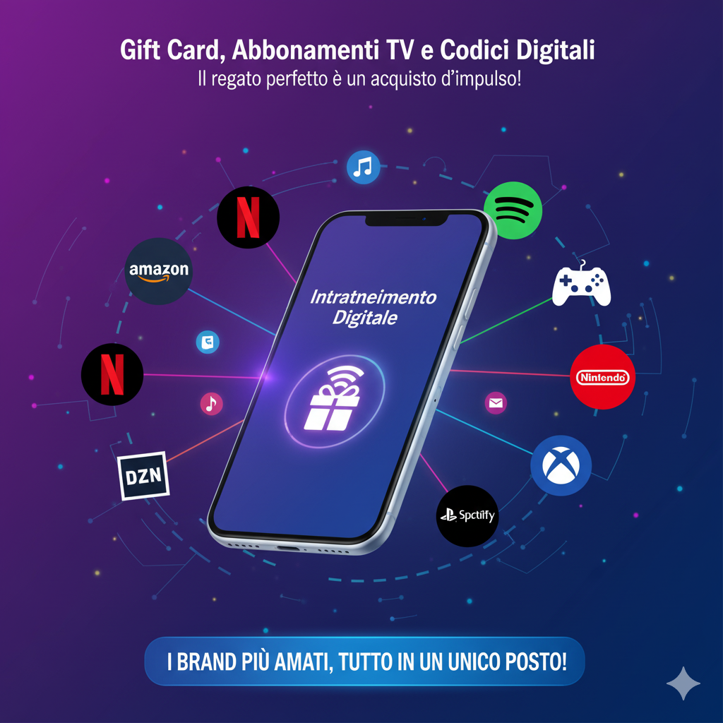 Espositore gift card Amazon Netflix DAZN PlayStation e codici digitali venduti in tabaccheria e cartoleria