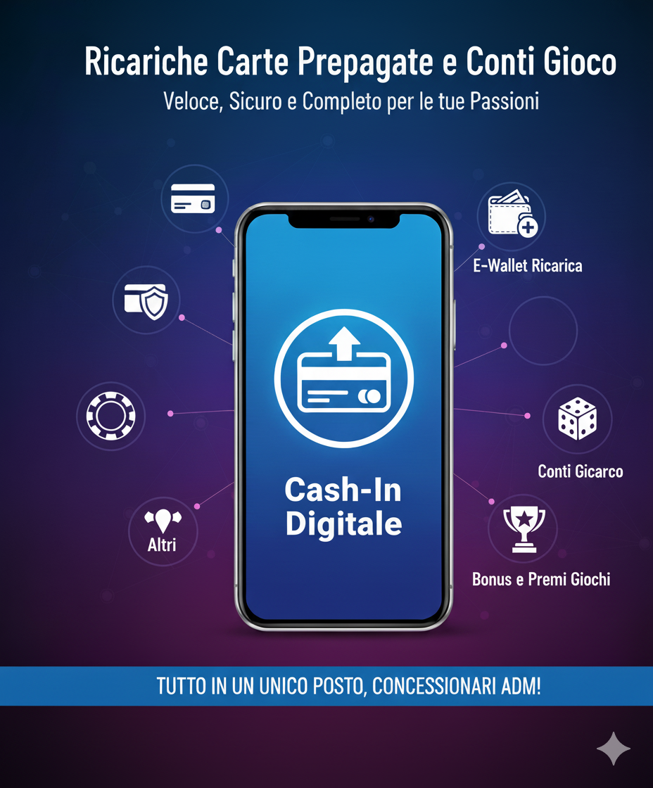 Ricarica conti gioco ADM e carte prepagate con controllo documento e ricevuta stampata al banco